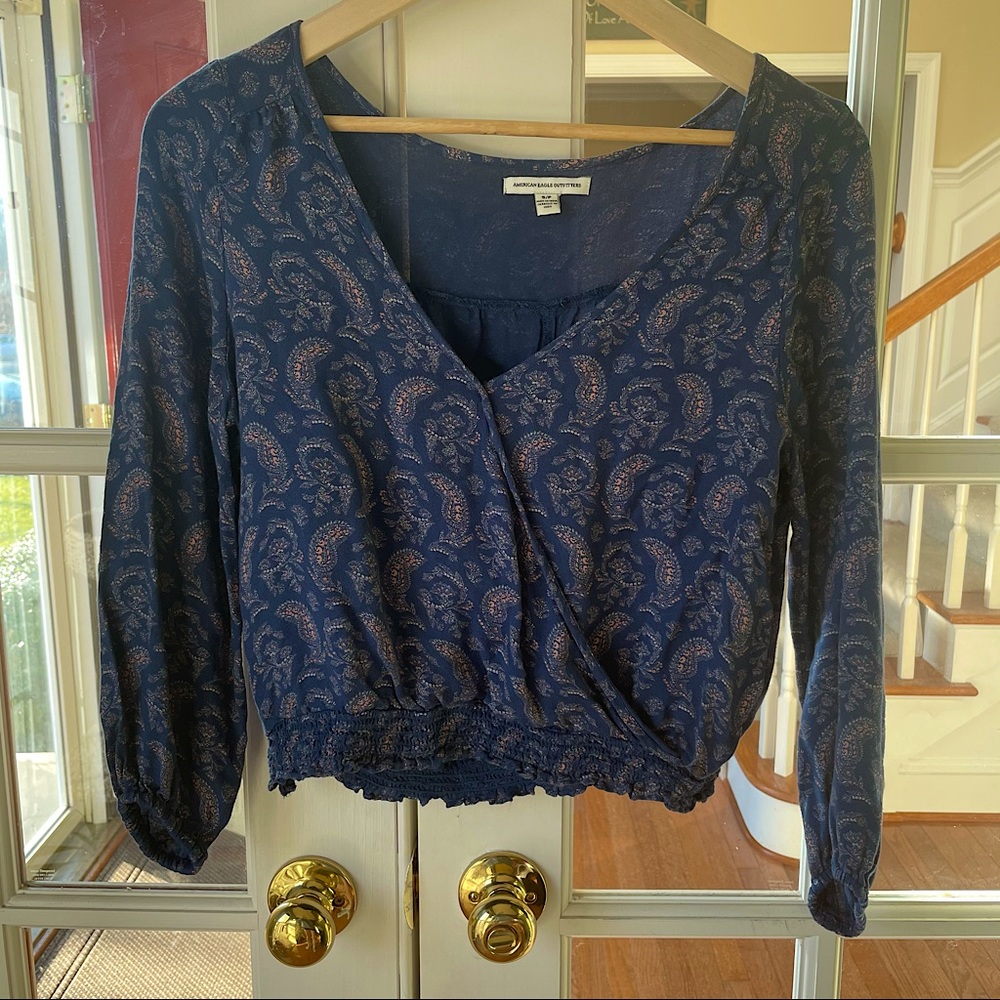 Blue Floral American Eagle Top